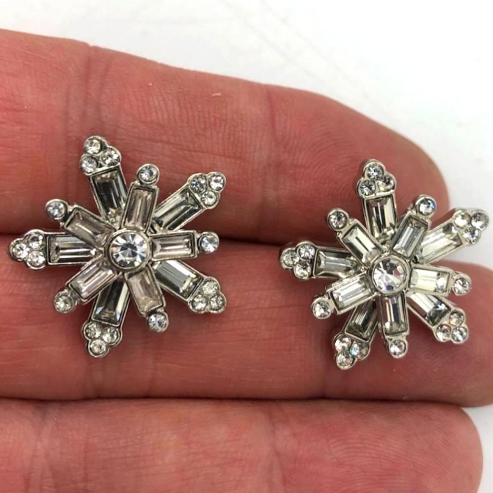 Swarovski Silver Clear Crystal Snowflake Earrings